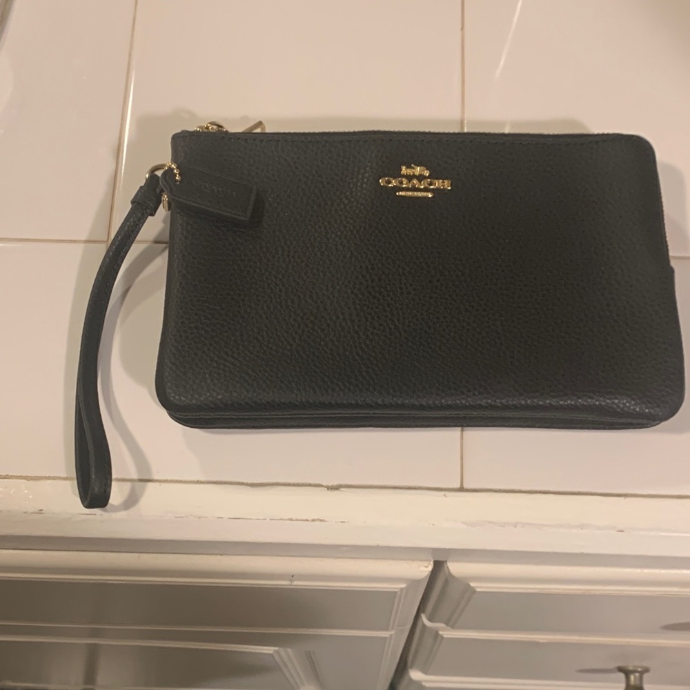Coach Black Wristlet with Gold Accents